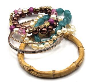 Lot of 7 Bangle Bracelets Imitation Pearl Bamboo etc